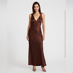 NWT Express Satin V-neck Tie Strap Maxi Dress